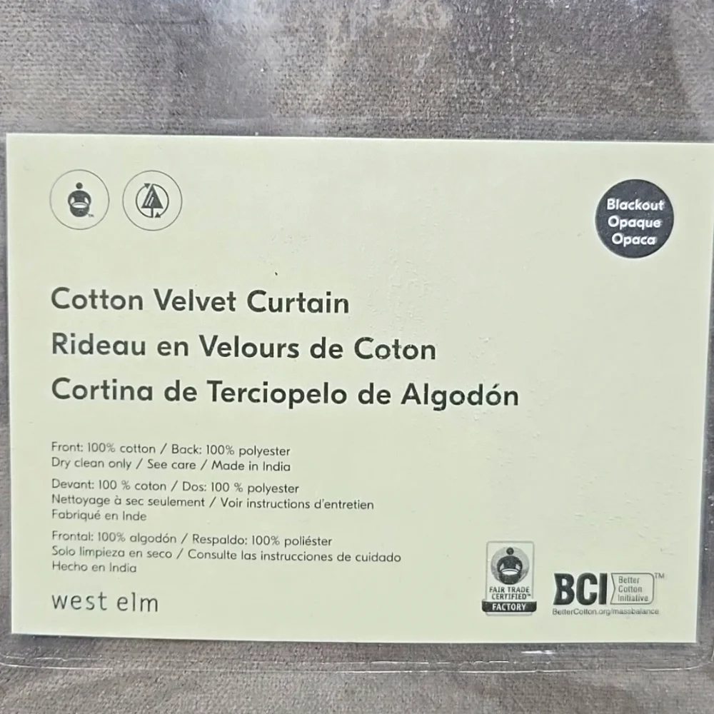 West Elm Cotton Velvet Curtain Blackout Brand New